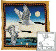 Платок шелковый с контурным рисунком 90х90 "Лебеди"