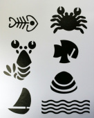 Трафарет пластиковый, морские мотивы: ракушка, краб, волны, размер 25,5х20,5 см 