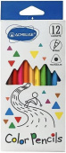 Набор цветных карандашей 12 цветов, трехгранные, D-грифеля 3мм, картонный футляр "ACMELIAE"