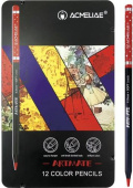 Набор цветных карандашей ACMELIAE Blackwood Artmate 12цв. в металлическом футляре, супермягкие Набор цветных карандашей ACMELIAE Blackwood Artmate 12цв. в металлическом футляре, супермягкие