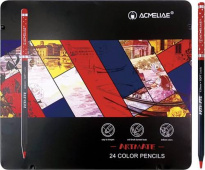 Набор цветных карандашей ACMELIAE Blackwood Artmate 24цв. в металлическом футляре, супермягкие Набор цветных карандашей ACMELIAE Blackwood Artmate 24цв. в металлическом футляре, супермягкие