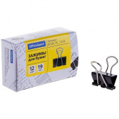 Зажимы для бумаг 15мм, OfficeSpace, 12шт., черные, картонная коробка Зажимы для бумаг 15мм, OfficeSpace, 12шт., черные, картонная коробка